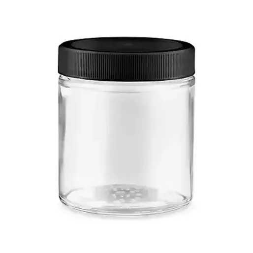 কালো স্ক্রু ঢাকনা সহ 4oz ক্লিয়ার গ্লাস স্টোরেজ জার